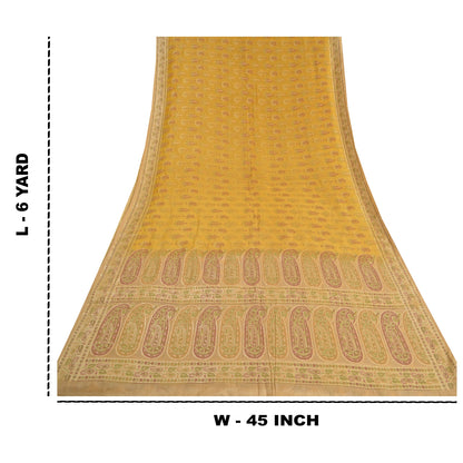 Sanskriti Vintage Yellow Sarees 100% Pure Silk Woven Premium Sari Craft Sustainable Fabric