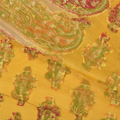 Sanskriti Vintage Yellow Sarees 100% Pure Silk Woven Premium Sari Craft Sustainable Fabric