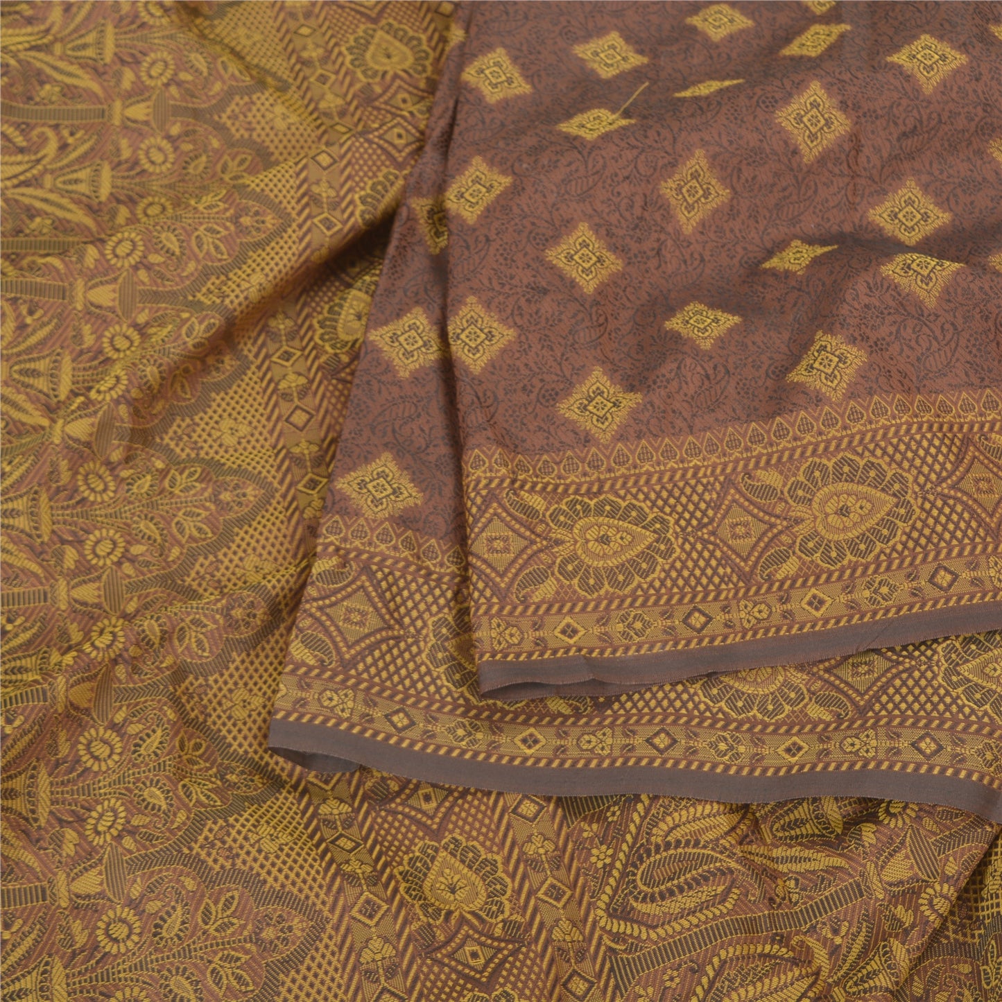 Sanskriti Vintage Brown Indian Sarees Art Silk Woven Premium Sari Craft Sustainable Fabric