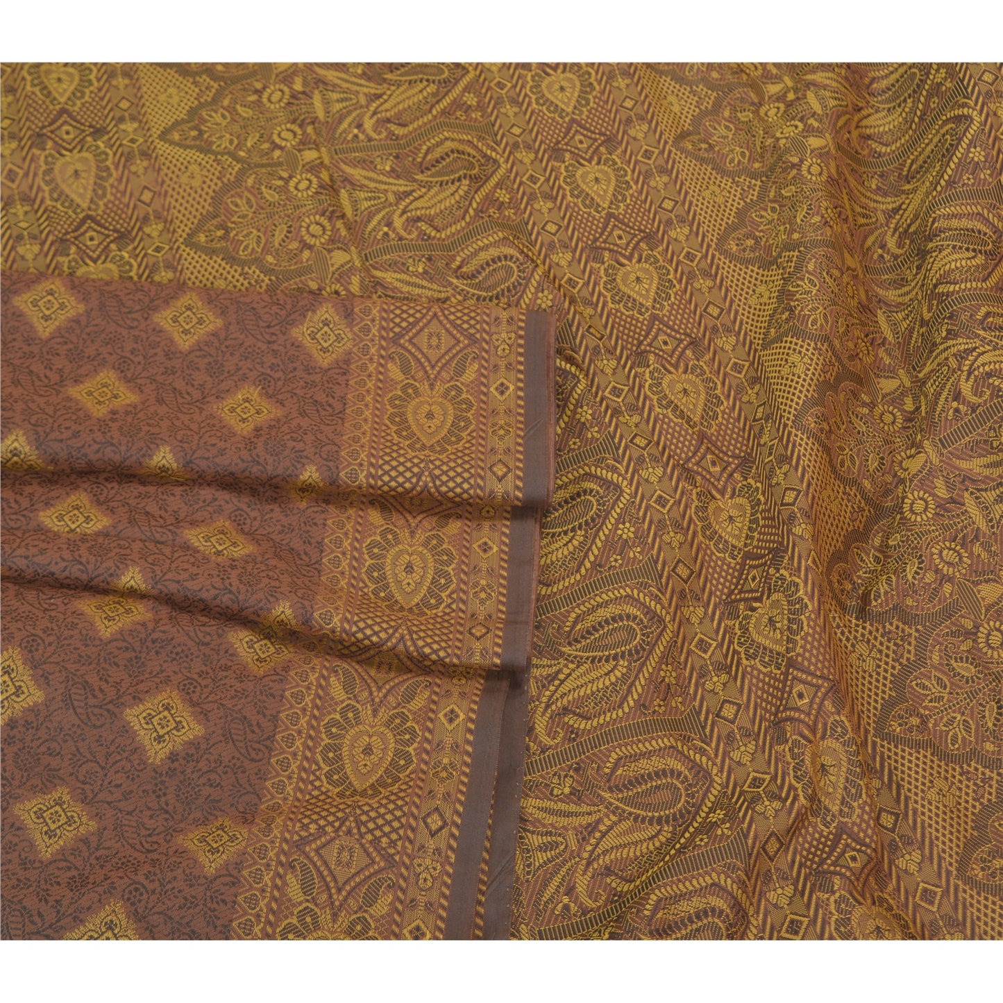 Sanskriti Vintage Brown Indian Sarees Art Silk Woven Premium Sari Craft Sustainable Fabric
