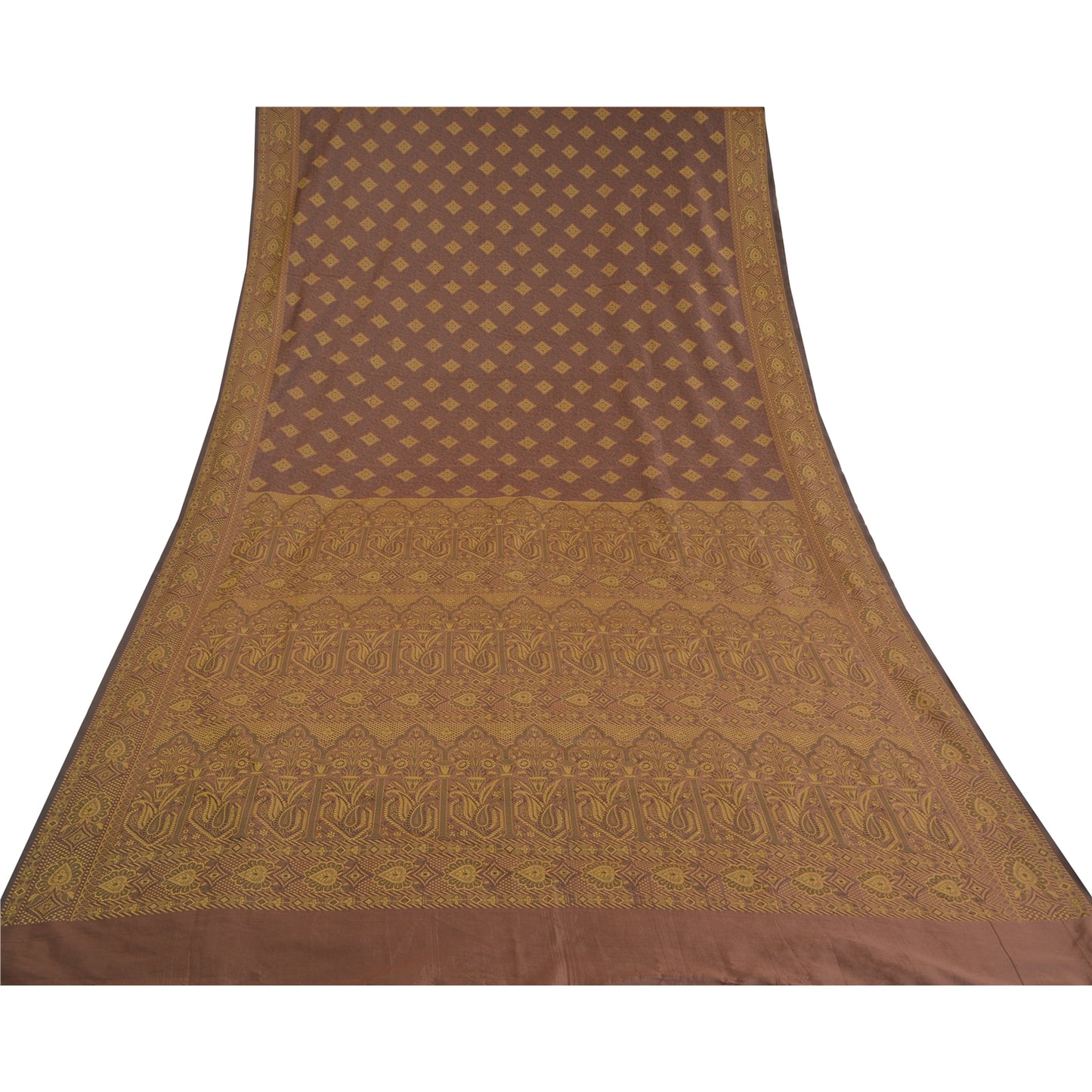 Sanskriti Vintage Brown Indian Sarees Art Silk Woven Premium Sari Craft Sustainable Fabric
