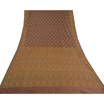 Sanskriti Vintage Brown Indian Sarees Art Silk Woven Premium Sari Craft Sustainable Fabric