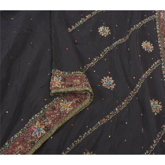 Sanskriti Vintage Black Sarees 100% Pure Silk Hand Beaded Cultural Sari Sustainable Fabric