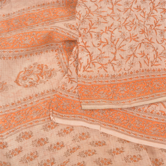 Sanskriti Vintage Peach Sarees 100% Pure Silk Block Printed Woven Sari Sustainable Fabric