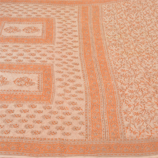 Sanskriti Vintage Peach Sarees 100% Pure Silk Block Printed Woven Sari Sustainable Fabric
