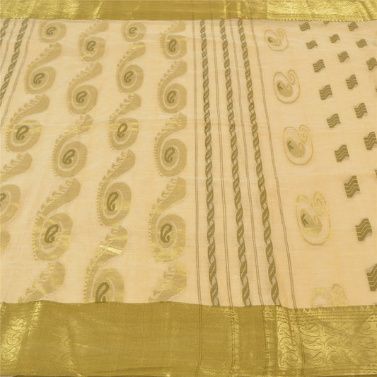Sanskriti Vintage Cream Sarees 100% Pure Cotton Woven Zari Premium Sari Sustainable Fabric