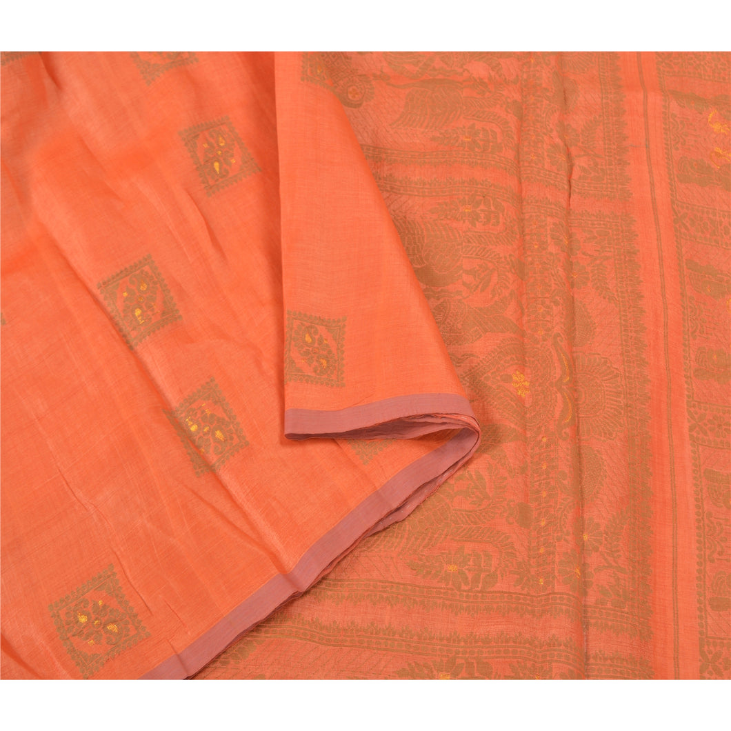 Sanskriti Vintage Orange Sarees 100% Pure Silk Woven Baluchari Sari Craft Fabric