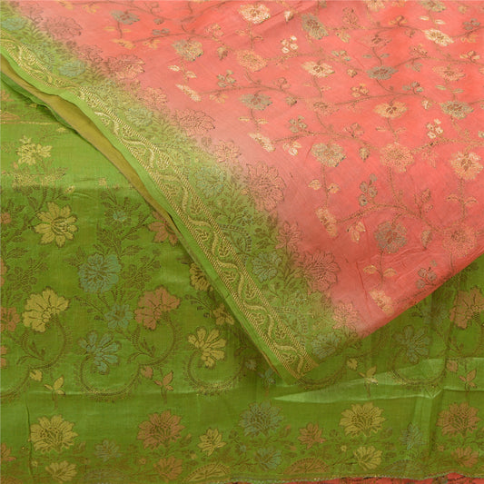 Sanskriti Vintage Peach Sarees 100% Pure Silk Woven Premium Sari Craft Sustainable Fabric