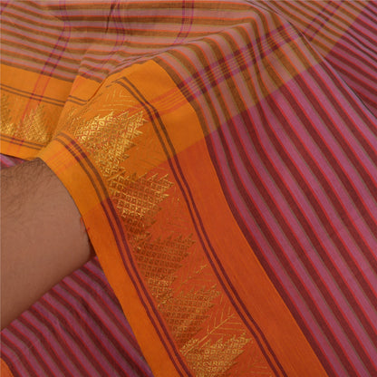 Sanskriti Vintage Pink Indian Sarees Blend Cotton Woven Premium Sari Sustainable Fabric