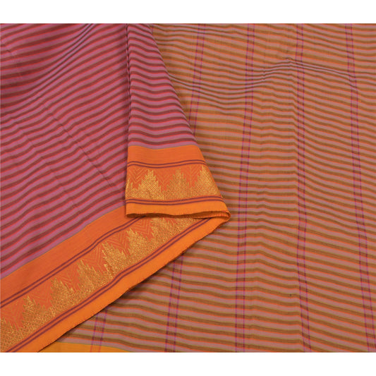 Sanskriti Vintage Pink Indian Sarees Blend Cotton Woven Premium Sari Sustainable Fabric