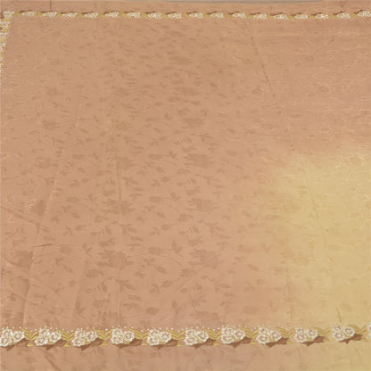 Sanskriti Vintage Peach Sarees Pure Silk Embroidered Woven Parsee Sari Sustainable Fabric