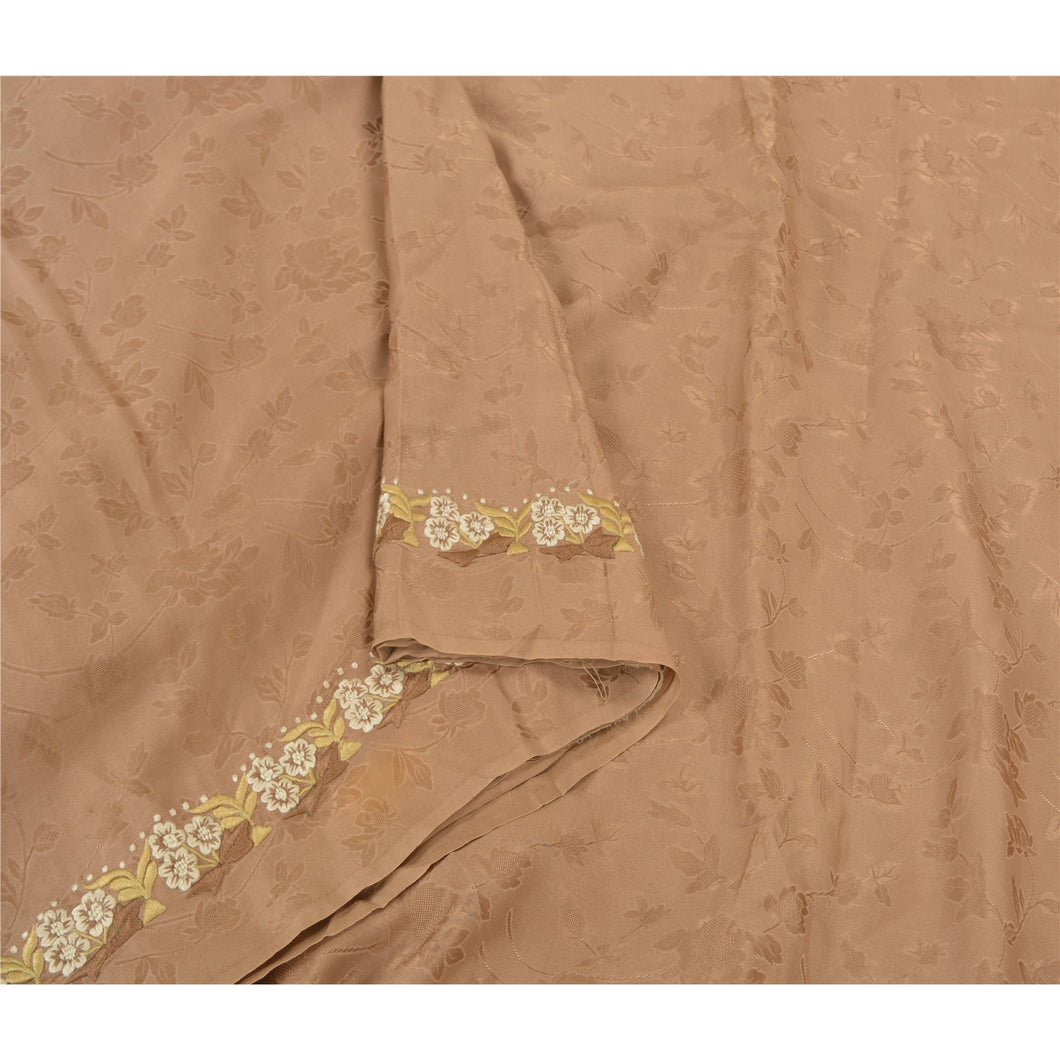 Sanskriti Vintage Peach Sarees Pure Silk Embroidered Woven Parsee Sari Fabric