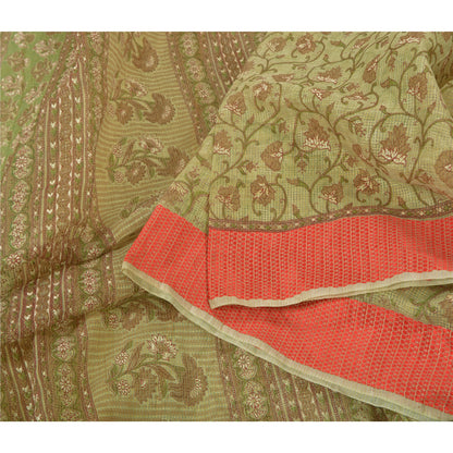 Санскритские винтажные зеленые индийские сари из хлопка, тканые Кота Дориа Сари, ремесленная устойчивая ткань