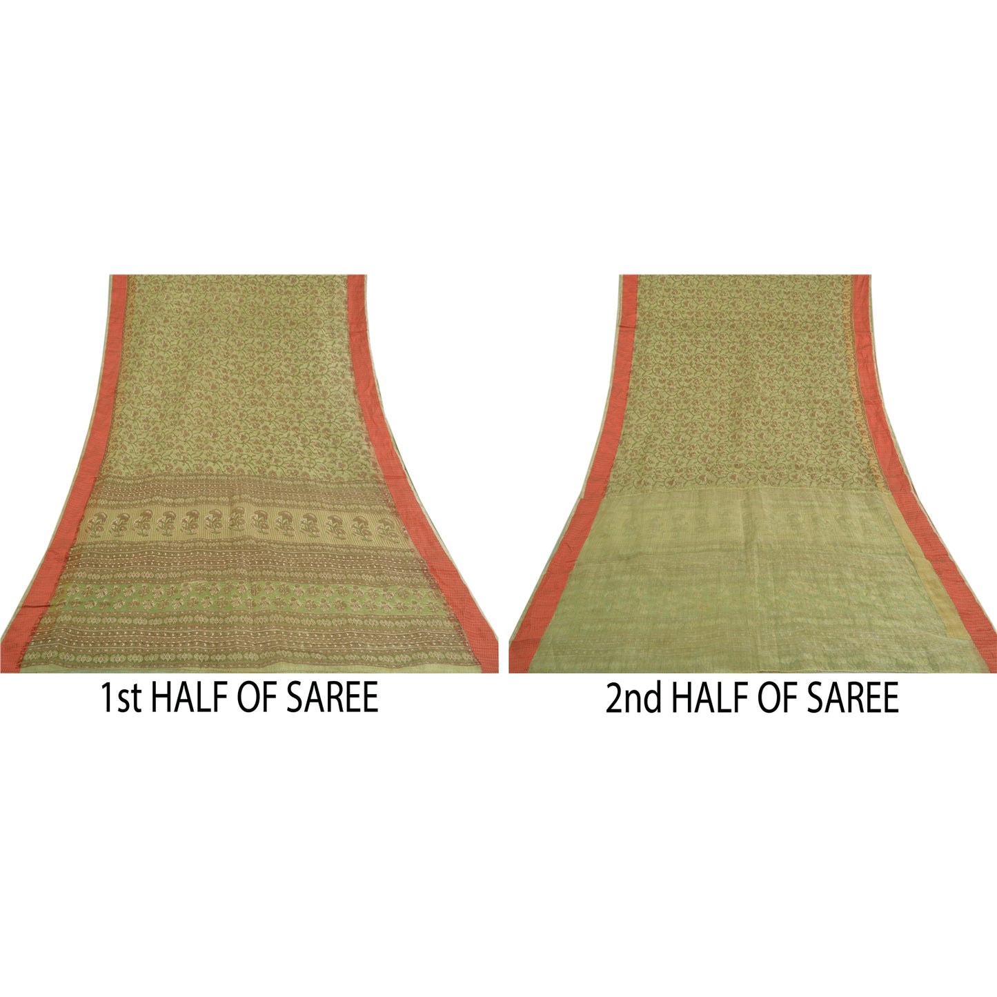 Санскритские винтажные зеленые индийские сари из хлопка, тканые Кота Дориа Сари, ремесленная устойчивая ткань