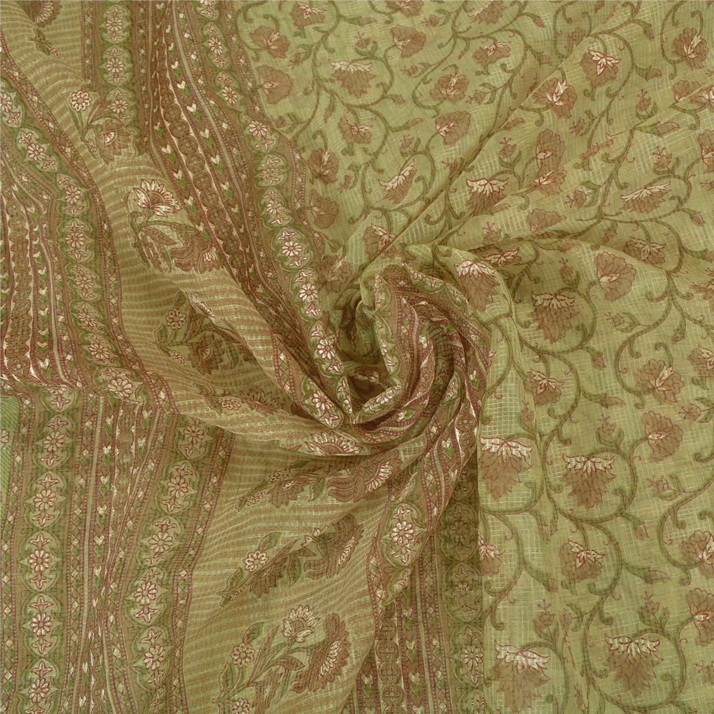 Санскритские винтажные зеленые индийские сари из хлопка, тканые Кота Дориа Сари, ремесленная устойчивая ткань