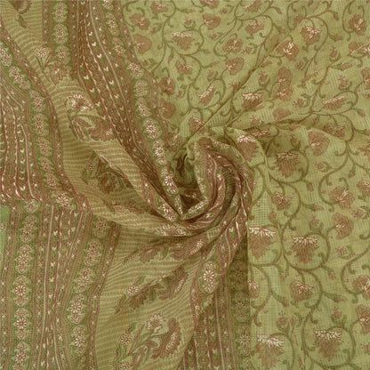 Санскритские винтажные зеленые индийские сари из хлопка, тканые Кота Дориа Сари, ремесленная устойчивая ткань