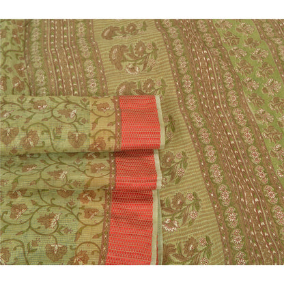Санскритские винтажные зеленые индийские сари из хлопка, тканые Кота Дориа Сари, ремесленная устойчивая ткань