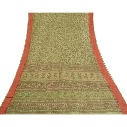 Санскритские винтажные зеленые индийские сари из хлопка, тканые Кота Дориа Сари, ремесленная устойчивая ткань