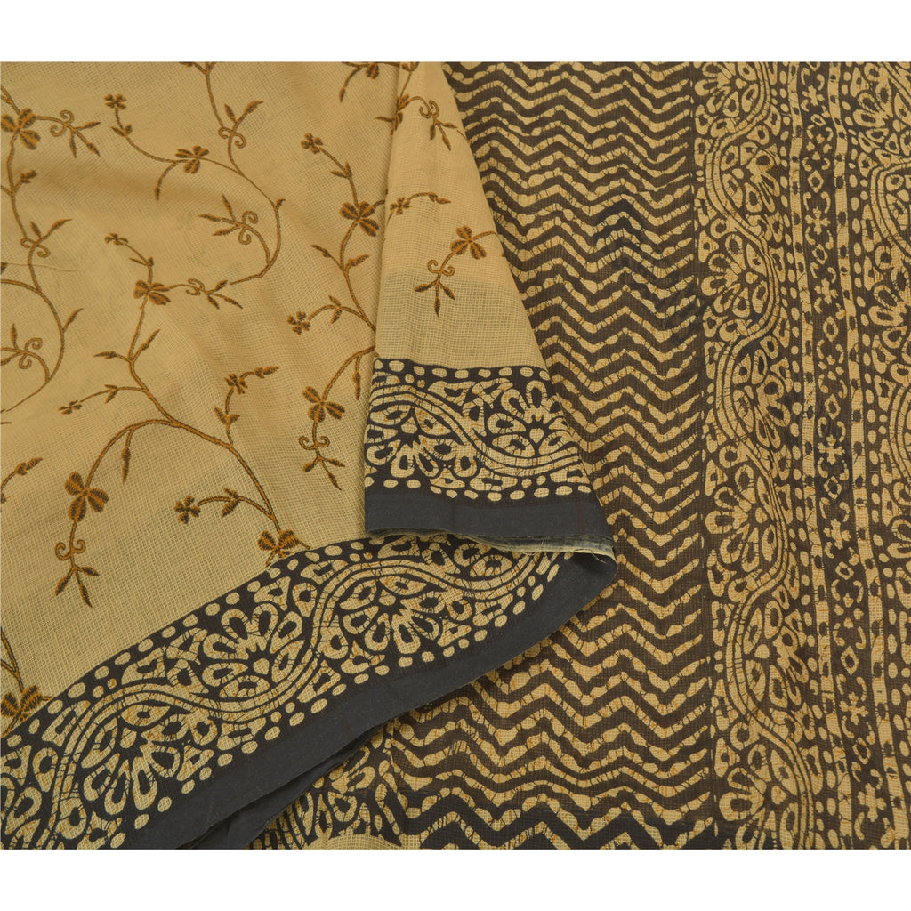 Sanskriti Vintage Beige Sarees 100% Pure Cotton Printed Woven Kota Sari Sustainable Fabric