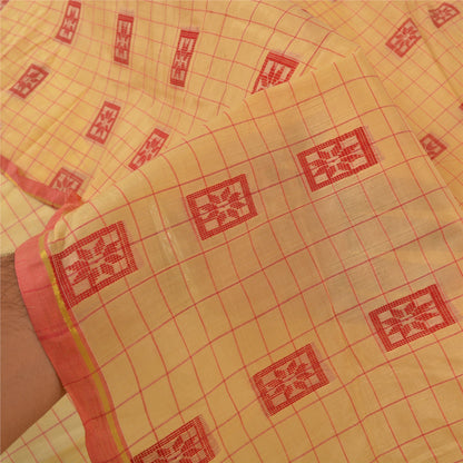 Sanskriti Vintage Cream Sarees Blend Silk Hand-Woven Sari Craft 5 Yard Sustainable Fabric