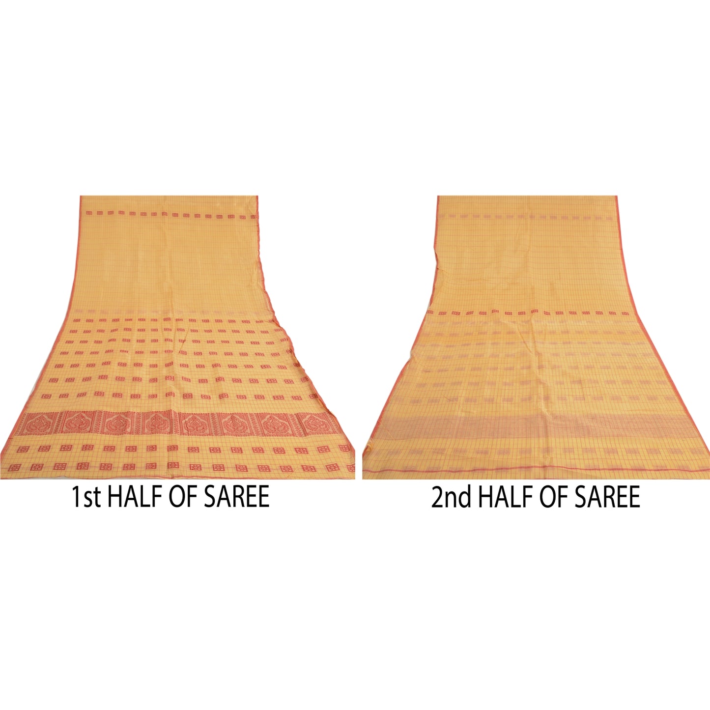 Sanskriti Vintage Cream Sarees Blend Silk Hand-Woven Sari Craft 5 Yard Sustainable Fabric