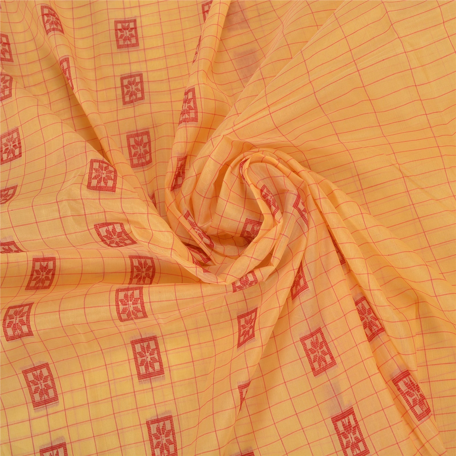 Sanskriti Vintage Creme Sarier Blandet Silke Håndvævet Sari Håndværk 5 Yard Bæredygtigt Stof