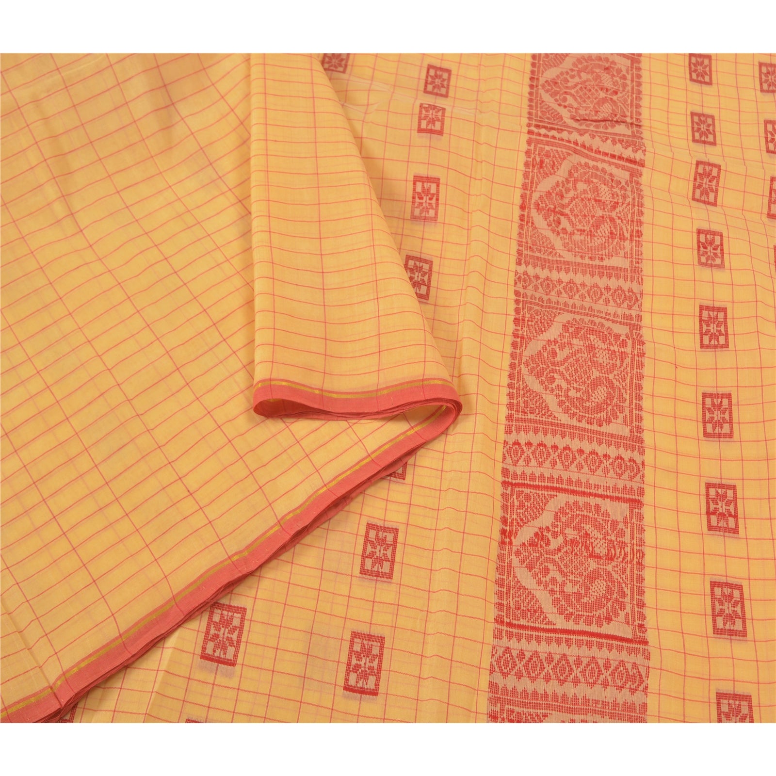 Sanskriti Vintage Creme Sarier Blandet Silke Håndvævet Sari Håndværk 5 Yard Bæredygtigt Stof