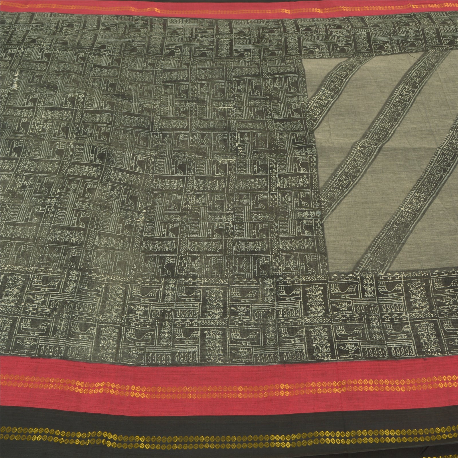 Sanskriti Vintage Black Sarees Pure Cotton Hand Block Print Premium Sari Sustainable Fabric
