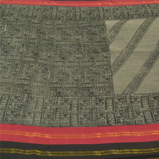 Sanskriti Vintage Black Sarees Pure Cotton Hand Block Print Premium Sari Sustainable Fabric