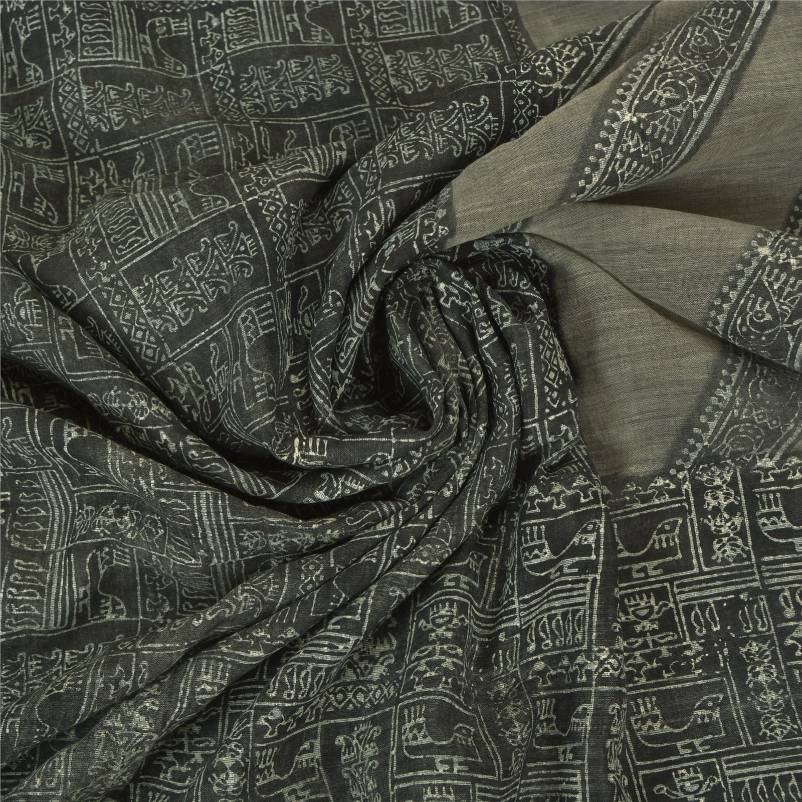 Sanskriti Vintage Black Sarees Pure Cotton Hand Block Print Premium Sari Sustainable Fabric