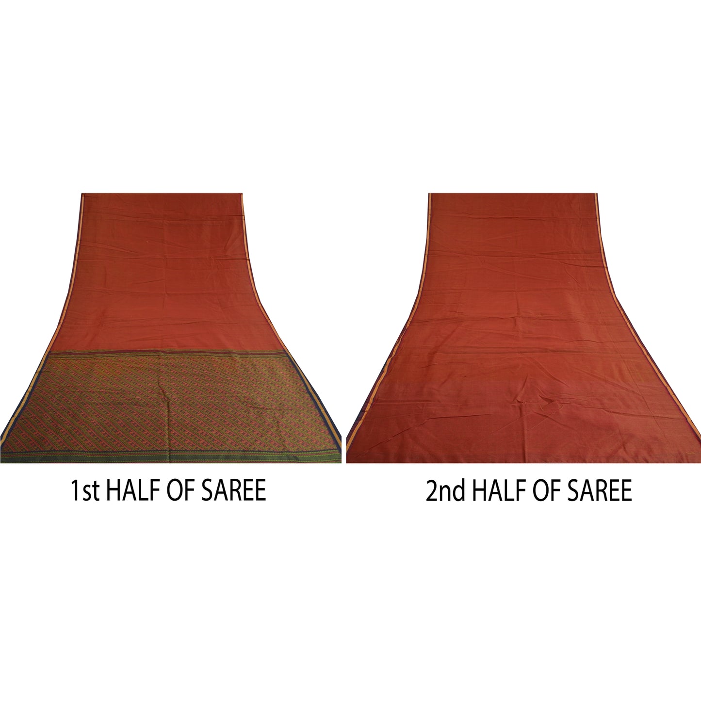 Sanskriti Vintage Dark Red Sarees 100% Pure Silk Hand-Woven Premium Sari Sustainable Fabric