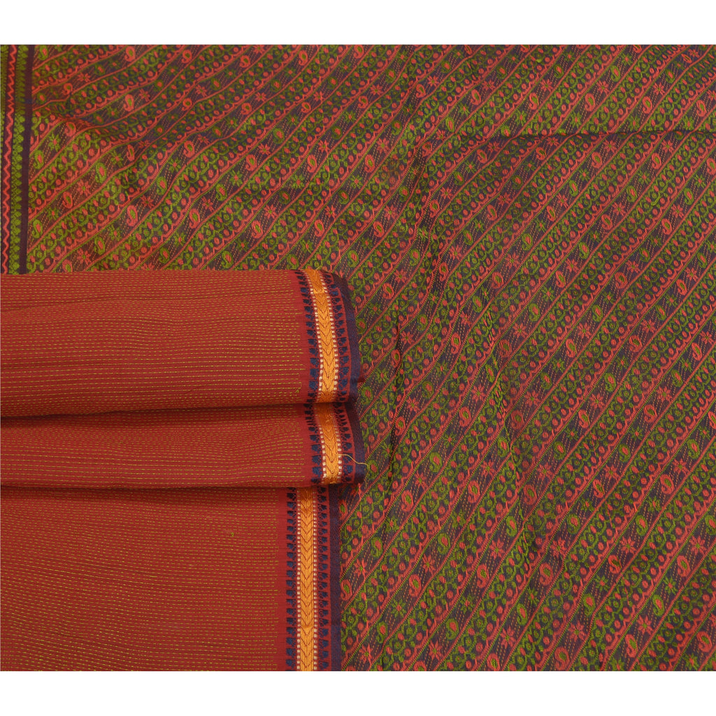 Sanskriti Vintage Dark Red Sarees 100% Pure Silk Hand-Woven Premium Sari Sustainable Fabric