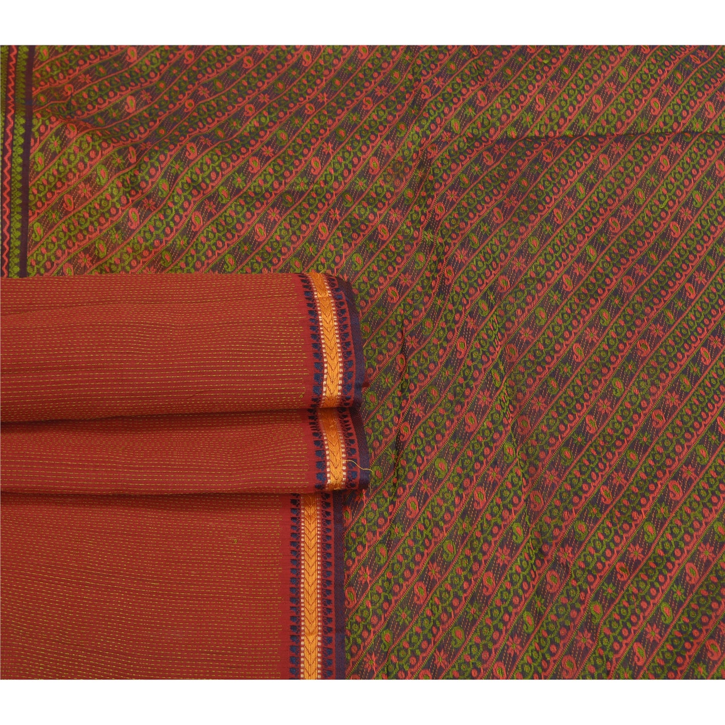 Sanskriti Vintage Dark Red Sarees 100% Pure Silk Hand-Woven Premium Sari Sustainable Fabric