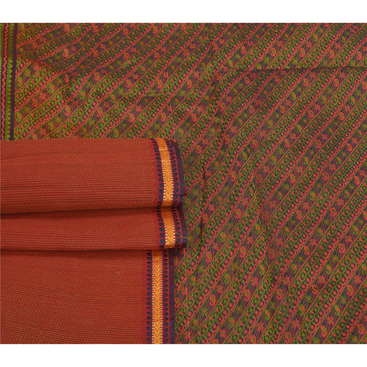 Sanskriti Vintage Dark Red Sarees 100% Pure Silk Hand-Woven Premium Sari Sustainable Fabric