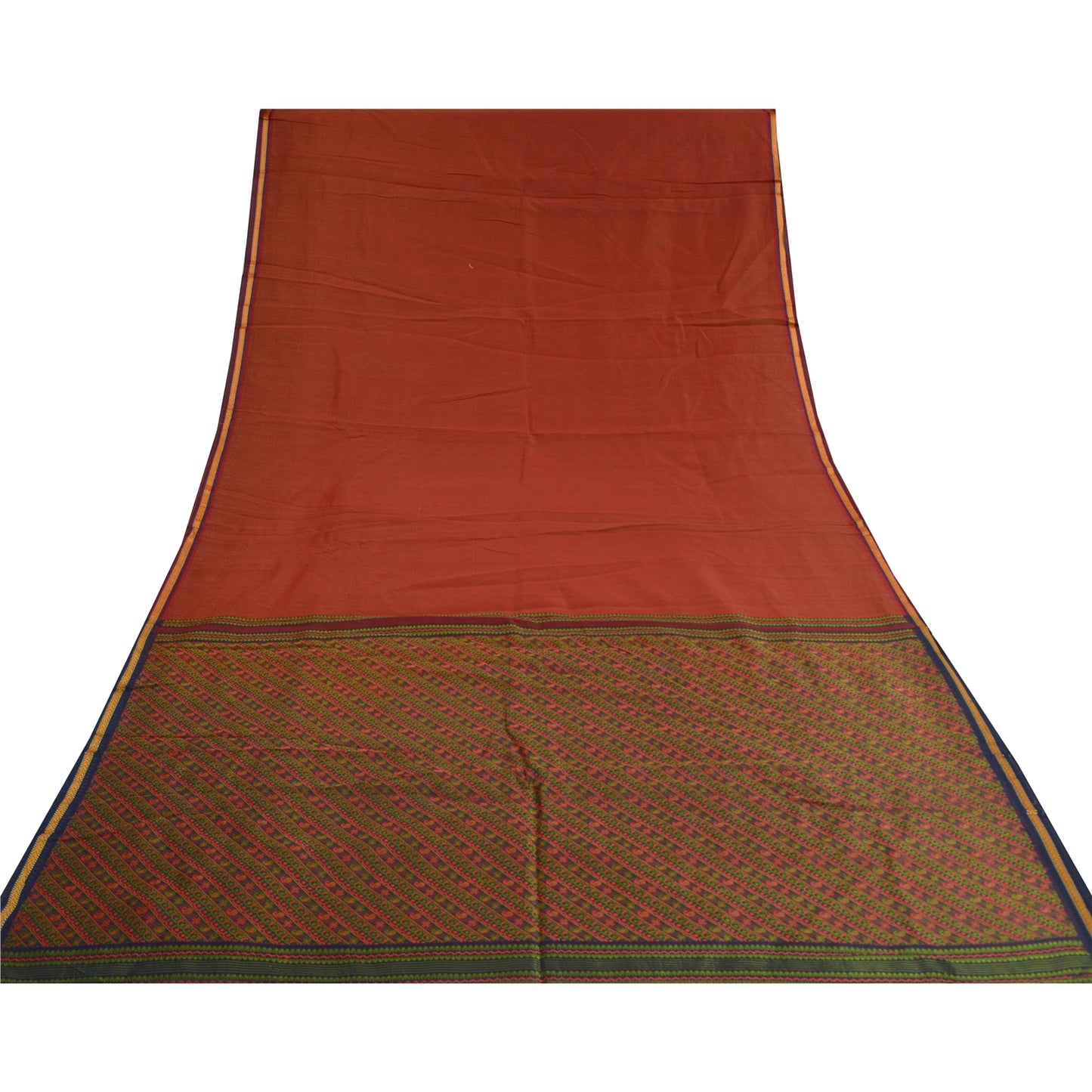 Sanskriti Vintage Dark Red Sarees 100% Pure Silk Hand-Woven Premium Sari Sustainable Fabric