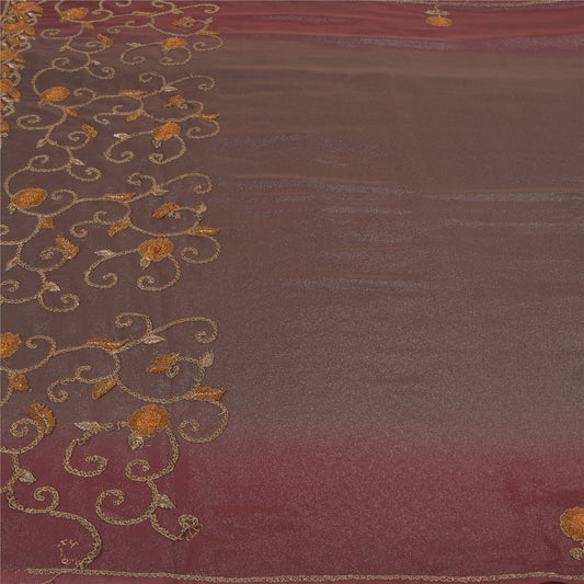 Sanskriti Vintage Brown Sarees Georgette Hand Embroidered Premium Sari Sustainable Fabric