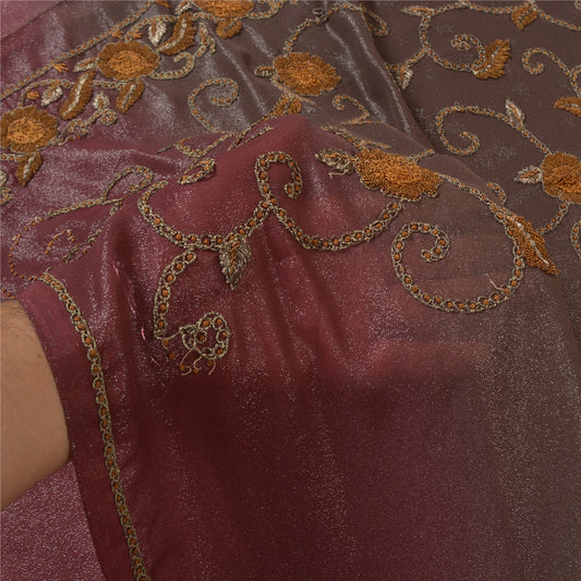 Sanskriti Vintage Brown Sarees Georgette Hand Embroidered Premium Sari Sustainable Fabric
