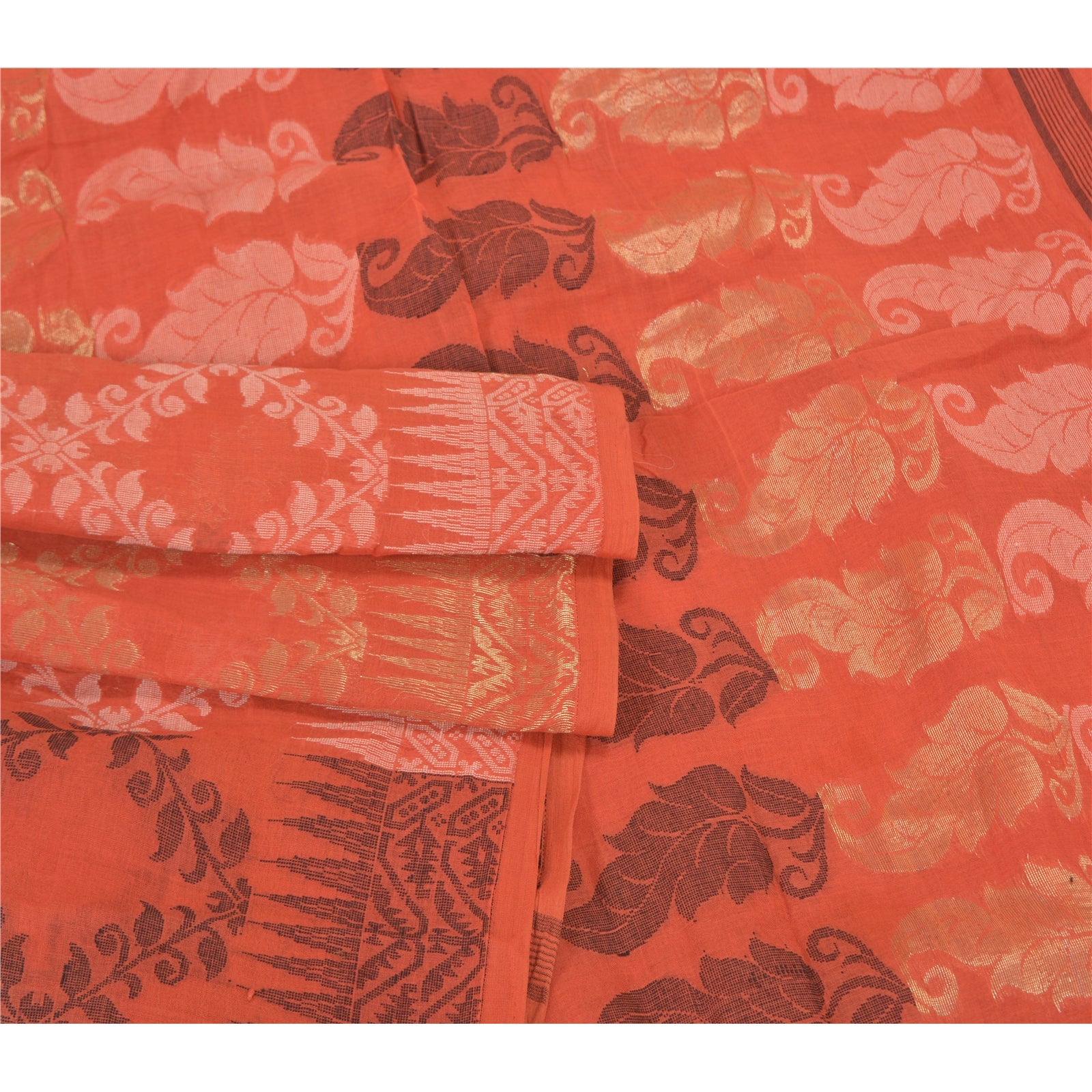 Sanskriti Vintage Koral Sarier 100% Ren Bomuld Håndvævet Premium Sari Bæredygtigt Stoff