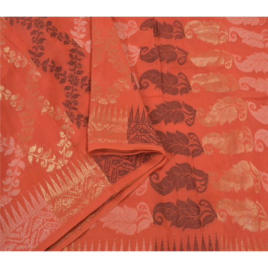 Sanskriti Vintage Coral Sarees 100% Pure Cotton Hand-Woven Premium Sari Sustainable Fabric