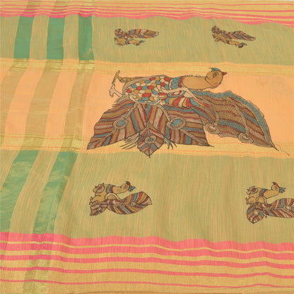 Sanskriti Vintage Peach Sarees Pure Silk Woven Patch Work Premium Sari Sustainable Fabric