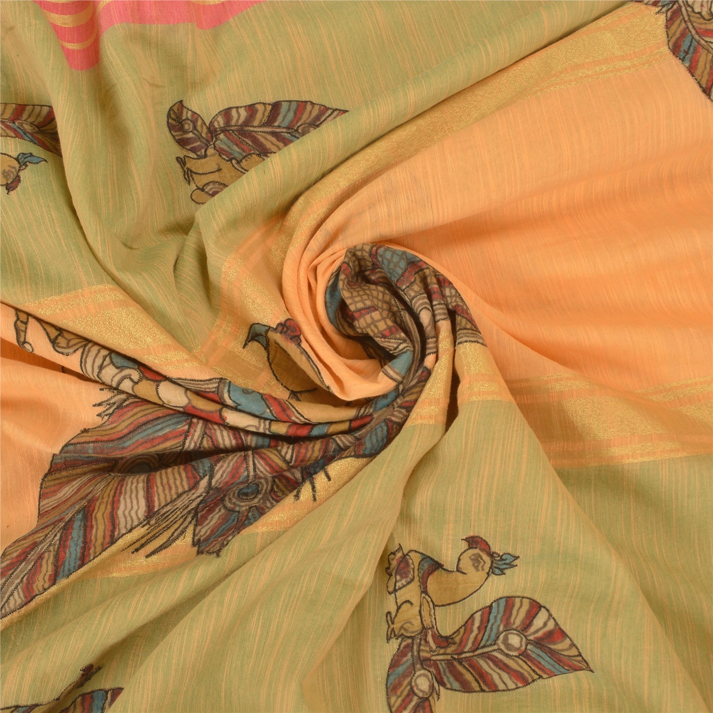 Sanskriti Vintage Peach Sarees Pure Silk Woven Patch Work Premium Sari Sustainable Fabric