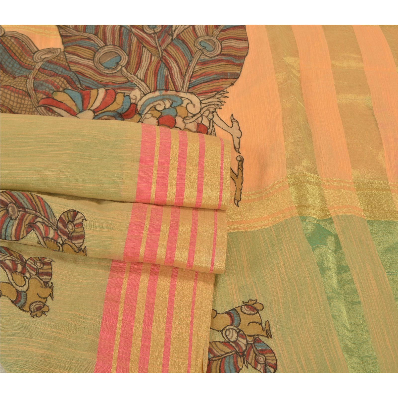 Sanskriti Vintage Peach Sarees Ren Silke Vævet Patchwork Premium Sari Bæredygtigt Stoff