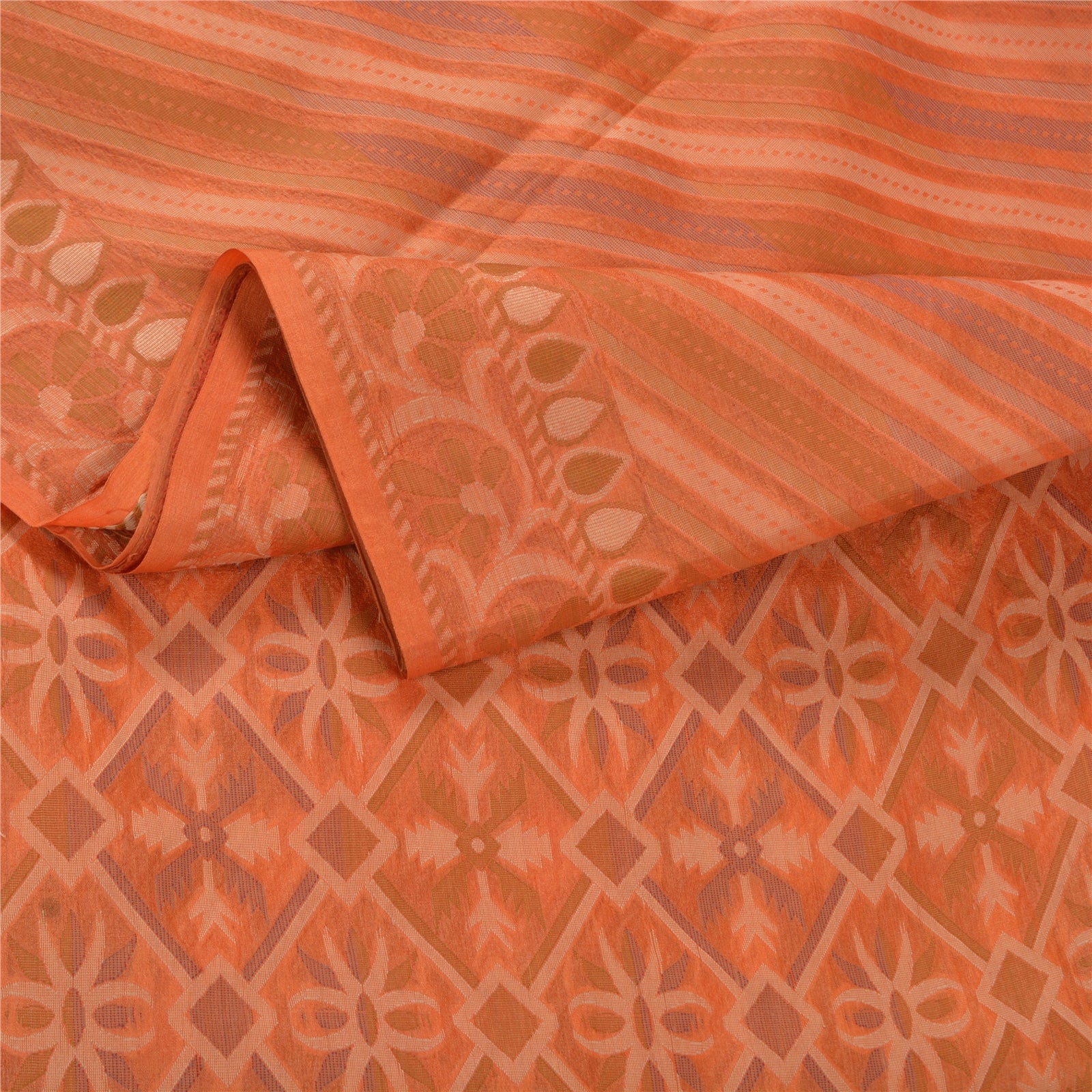Sanskriti Vintage Peach Sarees 100% Ren Silke Vævet Premium Sari Håndværk Bæredygtigt Stoff