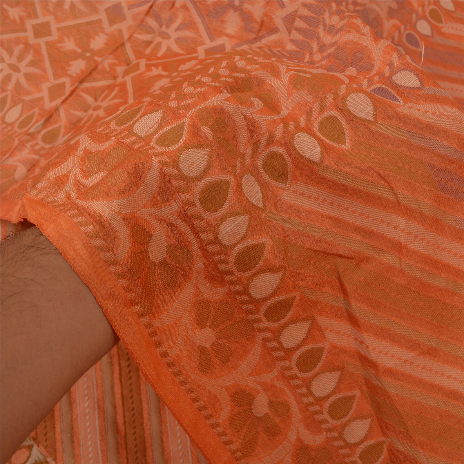 Sanskriti Vintage Peach Sarees 100% Ren Silke Vævet Premium Sari Håndværk Bæredygtigt Stoff