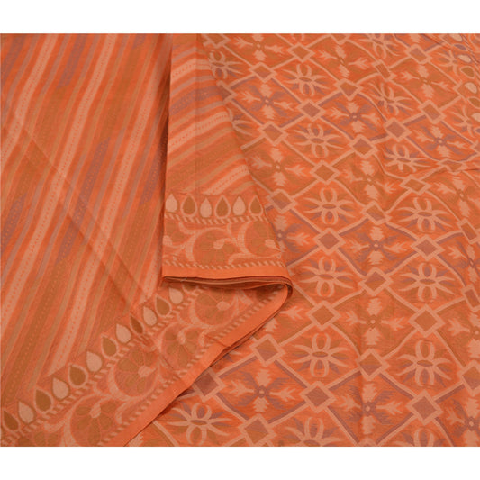 Sanskriti Vintage Peach Sarees 100% Pure Silk Woven Premium Sari Craft Sustainable Fabric