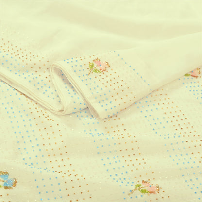 Sanskriti Vintage Ivory Sarees Art Silk Hand Beaded Premium Sari Craft Sustainable Fabric