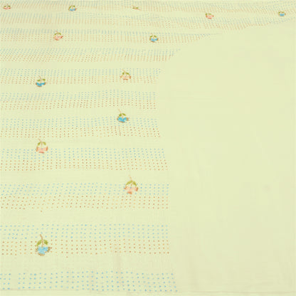 Sanskriti Vintage Ivory Sarees Art Silk Hand Beaded Premium Sari Craft Sustainable Fabric