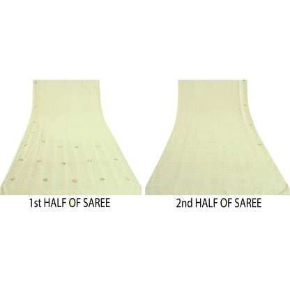 Sanskriti Vintage Ivory Sarees Art Silk Hand Beaded Premium Sari Craft Sustainable Fabric