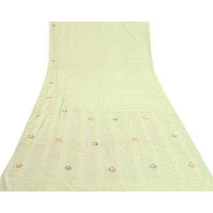 Sanskriti Vintage Ivory Sarees Art Silk Hand Beaded Premium Sari Craft Sustainable Fabric