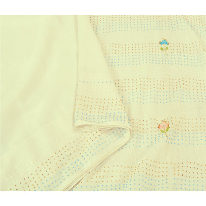 Sanskriti Vintage Ivory Sarees Art Silk Hand Beaded Premium Sari Craft Sustainable Fabric